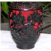 Image 1 : CINNABAR LACQUER VASE CARVED BLACK  & RED #958454