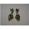 Estate 14K Gold Panther Diamond Drop Earrings #958519