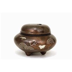 Japanese Bronze Silver Inlaid Incense Burner #958636