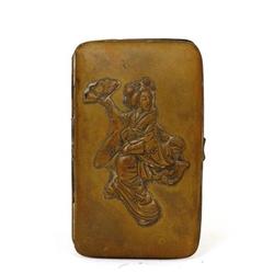 Japanese Relief Bronze Cigarette Case Geisha #958639