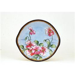 Japanese Nippon Turquoise Flower Beaded Tray #958654