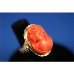Edwardian High Relief Coral Cameo in 14K #958863