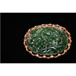 Carved Green Jade Brooch/Pin in 14K Yellow Gold #958872