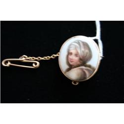 Hand Painted Victorian Portrait Brooch/Pin  #958873