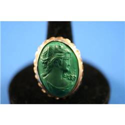Antique Malachite Cameo 14K Gold Ring #958886