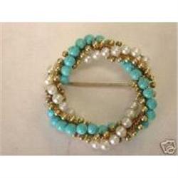 18K Gold Pin/Brooch of Gold, Turqu-LOWER RES!! #958893