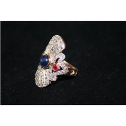 Dramatic Diamond, Ruby and Sapphire Deco Ring #958894