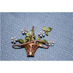 14K Yellow Gold Estate Pin/Brooch- Basket with #958895