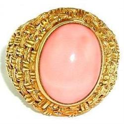 18K Gold Basket Weave Ring with Coral #958928
