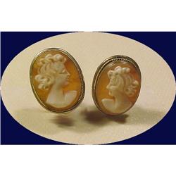 Hand Carved Cameo Earrings set in 900 silver  #958938