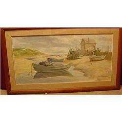 OIL ON BOARD OF MAINE SCENE OF BEACHED DORIES #973694