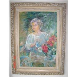 LIFE SIZE PAINTING OF LADY WATERING FLOWERS IN #973704