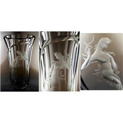 CZECH NUDE FIGURAL ENGRAVED VASE 1920-30's #973803
