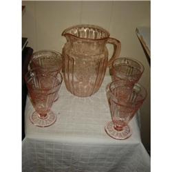 5 PC. HIGHLY COLLECT. PINK HOCKING GLASS #973991