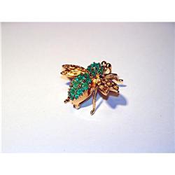 Estate 14K YG Gold Emerald Bumble Bee Brooch #974212