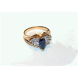 Estate 14K YG Diamond Marquise Sapphire Ring #974216