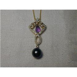 14K YG Diamond Amethyst South Sea Pearl Pendant #974297