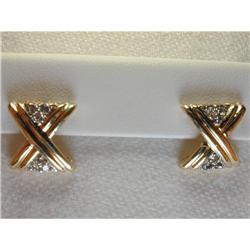 Rare Estate 14K YG Gold Diamond X Stud Earrings #974298