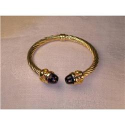 Estate 14K YG Amethyst Citrine Bangle Bracelet #974340