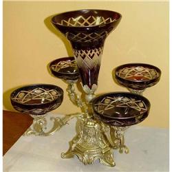 Bronze Bohemian Cranberry Cut Glass Centerpiece #974750