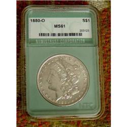 1880-O $1 MS61 Morgan Silver Dollar Certified  #974756