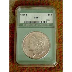 1891-S $1 MS61 Morgan Silver Dollar Certified  #974760