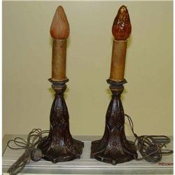 Early Pair Painted Metal Christmas Candle Lamps #974765