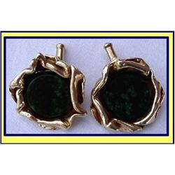 MENS JADE & 14 KARAT YELLOW GOLD CUFFLINKS #974780