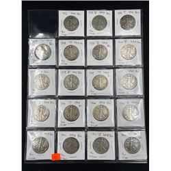 SHEET OF 19 US SILVER HALF DOLLARS