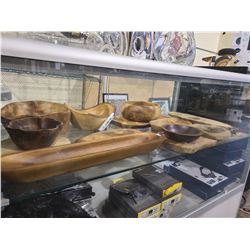 ASSORTED WOODEN SERVING PLATES, BOWLS, & TRAYS