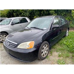 2003 HONDA CIVIC SPORT, BLACK, 4DRSD, GAS, AUTOMATIC, VIN#2HGES168X3H927625, 181,819KMS, *REBUILT*