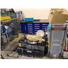 Image 1 : ASSORTED CRATES, BIKE FRAMES, GOLF CADDY WITH CONTENTS, CLOTHING RACK, & MORE