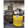 Image 1 : PLANTER, DECORATIVE MIRRORED SPHERE, & LIGHT FIXTURE