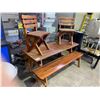 Image 2 : HAND MADE WOODEN PATIO TABLE WITH 2 CHAIRS & 2 LONG BENCHS