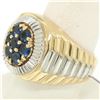 Image 5 : Men's 14k Two Tone Gold 2.50 ctw Round Sapphire Cluster Ribbed BOLD Ring