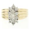 Image 1 : 14k Two Tone Gold Diamond .85 ctw Round G VS Diamond Elongated Ribbed Cluster Ri