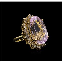 14KT Yellow Gold GIA Certified 37.12 ctw Kunzite and Diamond Ring