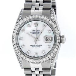 Rolex Mens Stainless Steel MOP Diamond Lugs 36MM Datejust Wristwatch