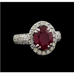 GIA Cert 3.24 ctw Ruby and Diamond Ring - 14KT White Gold