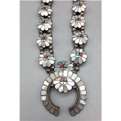 Vintage Zuni Inlay Squash Blossom Necklace