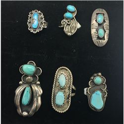 Six Vintage Turquoise Rings
