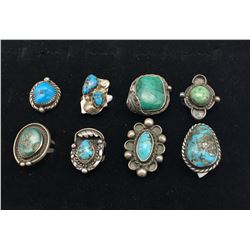 Eight Vintage Turquoise Rings