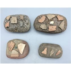 4 Prehistoric Manos Decorated with Pot Sherds