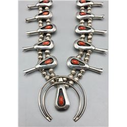 Vintage Coral Squash Blossom Necklace