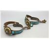 Image 1 : Sterling Silver Turquoise Inlay Spurs with Beaded Straps