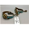 Image 9 : Sterling Silver Turquoise Inlay Spurs with Beaded Straps