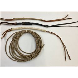 Rawhide Riata and 3 Hand Braided Quirts