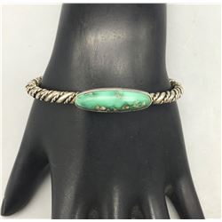 Vintage Turquoise and Sterling Silver Twisted Wire Bracelet