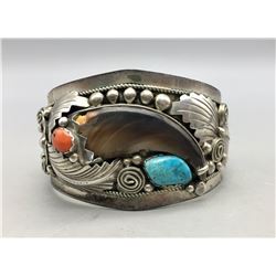 Vintage Coral Turquoise and Claw Bracelet