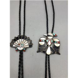 Two Vintage Zuni Inlay Bolo Ties